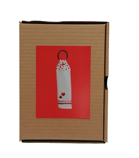 DIY pakket voor 2 gastendoekjes rood / wit met hartjes